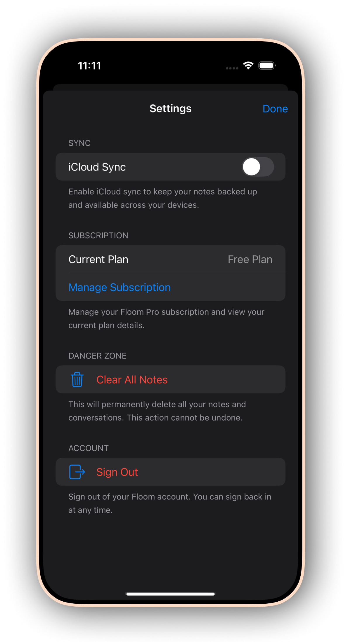 Privacy settings and secure idea storage in the Floom app